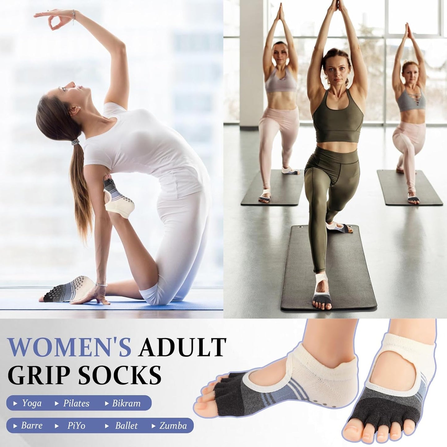 Pilates Socks with Grips for Women,Yoga Socks, Non-Slip Yoga Sock with Toe Separators, Pilates Non Slip Sock
