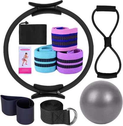 Karlak Yoga Sets for Women Pilates at Home Equipment Pilates Magic Ring Booty Bands for Working Out Glutes Yoga Ball 25cm Figure 8 Resistance Band Yoga Bands for Stretching