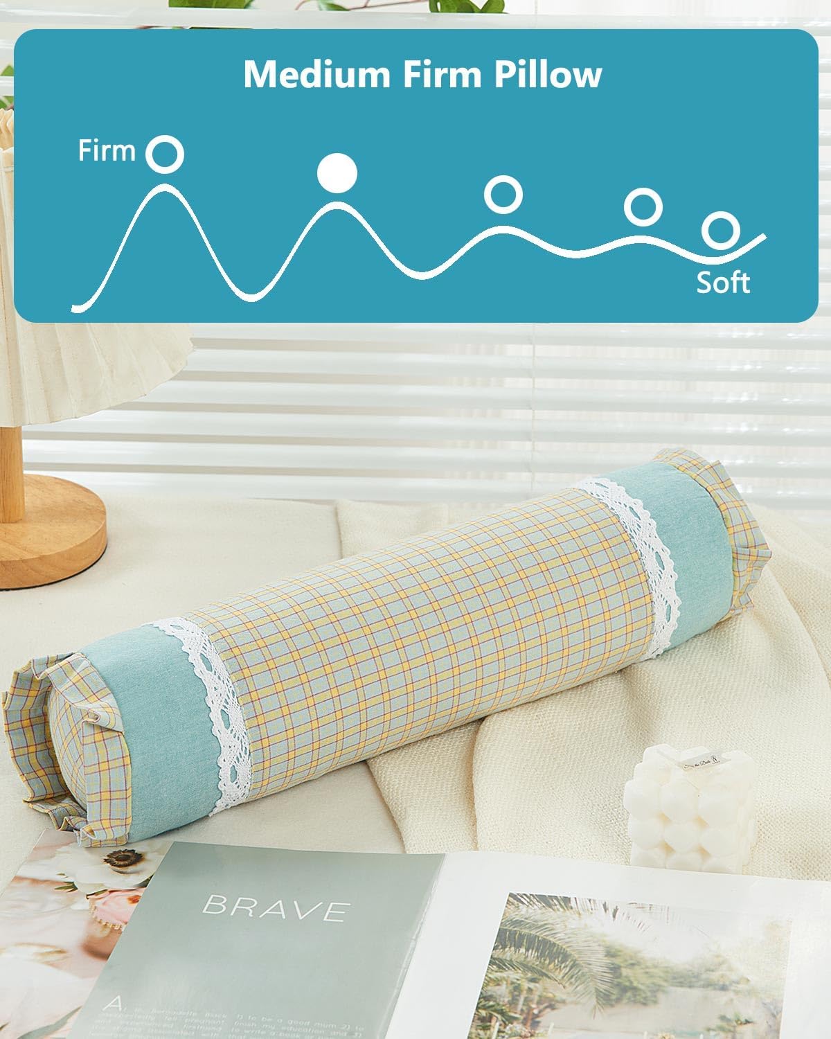 Buckwheat Hull Neck Roll Pillow -15.7" x4.7” Adjustable Firmness Cervical Support for Sleep & Yoga, Cooling Floral Cotton Cover, Ergonomic Bolster Pillow, Blue