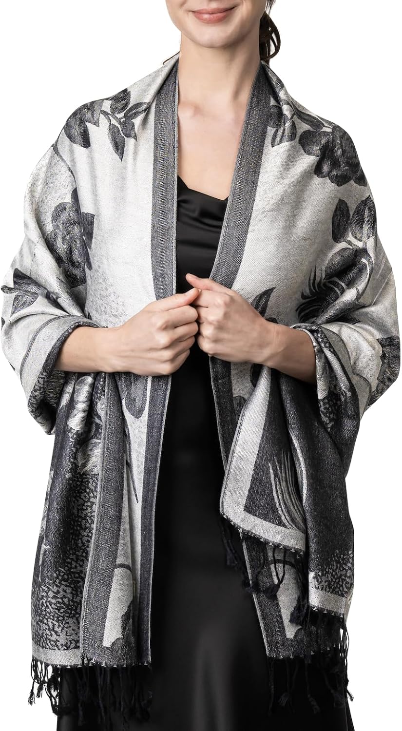 Achillea Reversible Paisley Pashmina Rave Scarf – Exotic Indian Shawls and Wraps for Evening Dresses, Festivals, All Seasons - Colors B