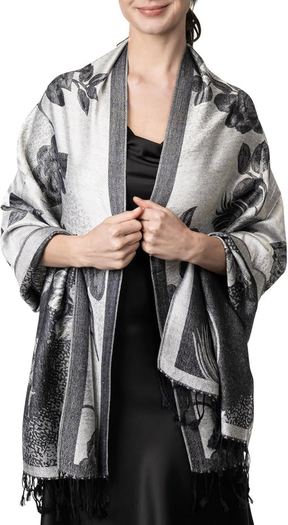 Achillea Reversible Paisley Pashmina Rave Scarf – Exotic Indian Shawls and Wraps for Evening Dresses, Festivals, All Seasons - Colors B