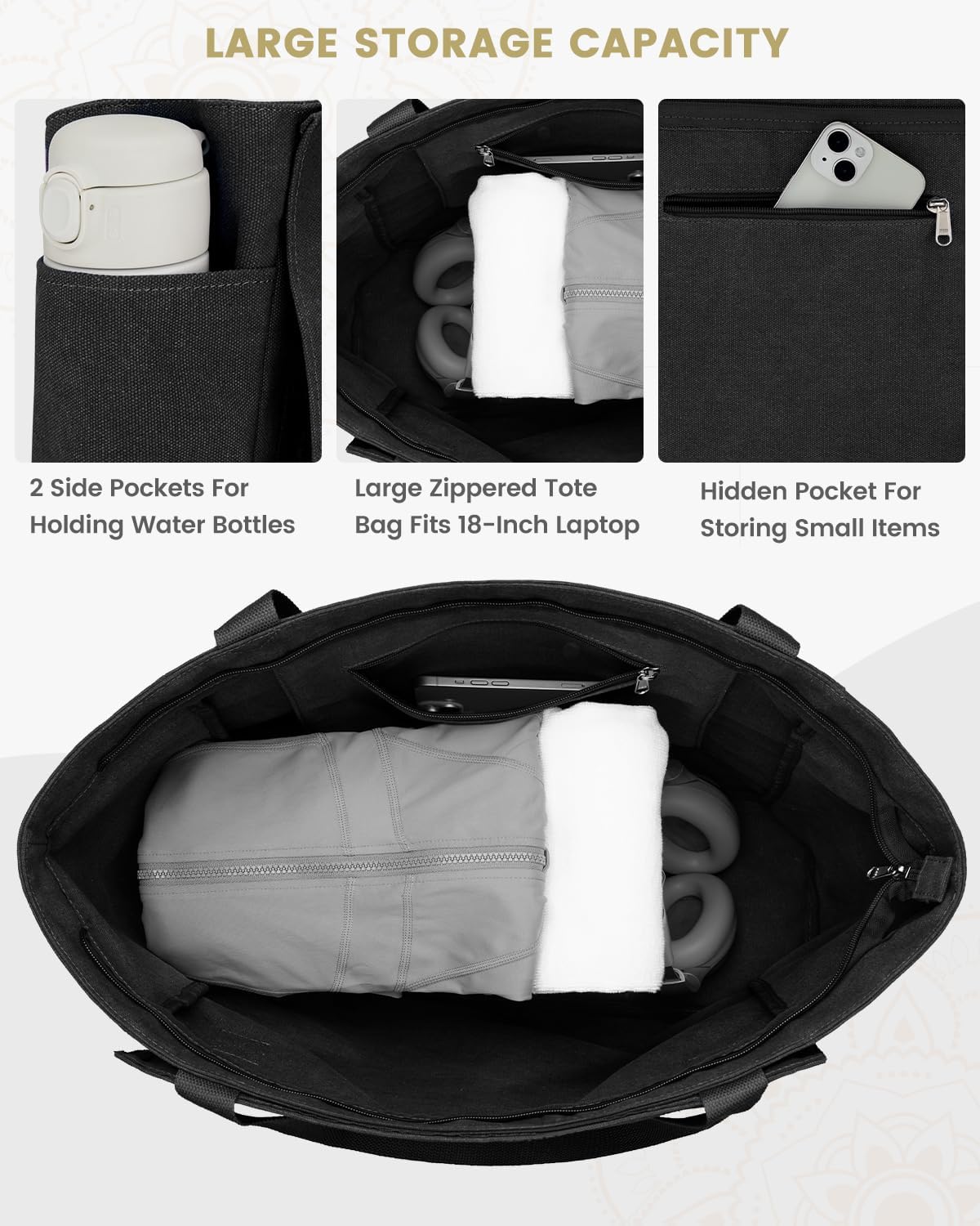 Gonex Yoga Mat Bag, Yoga Gym Bag Tote Bag with Multi Pockets For Women Men, Canvas Yoga Mat Carrier Take in Out Mat Easily For Pilates Travel Workout Office