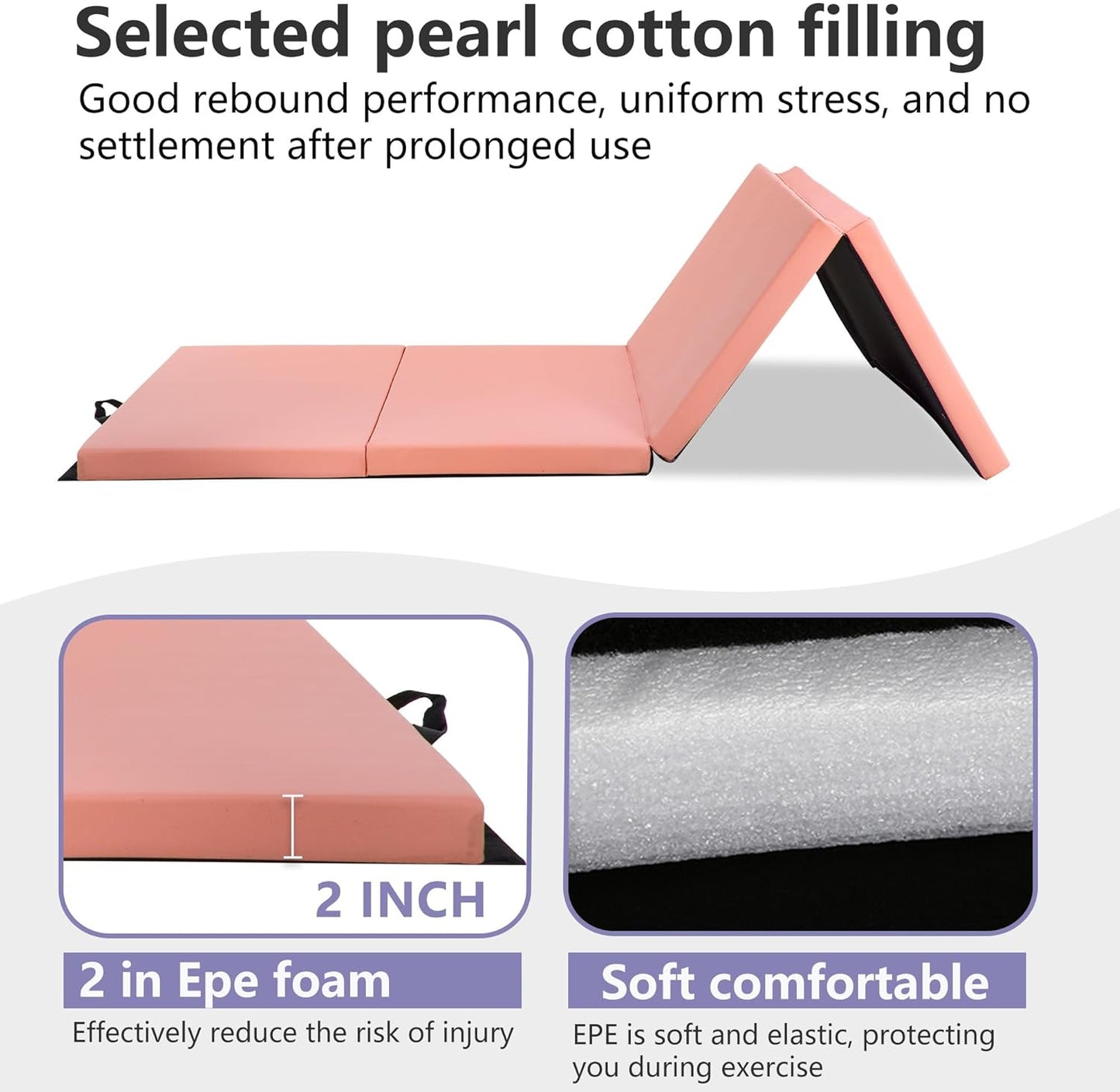 PayLessHere Gymnastics Mat - Folding Gymnastic Mat for Tumbling, Stretching, Yoga & Arts - Thick PU Leather - Indoor/Outdoor