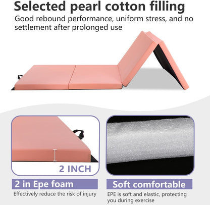 PayLessHere Gymnastics Mat - Folding Gymnastic Mat for Tumbling, Stretching, Yoga & Arts - Thick PU Leather - Indoor/Outdoor