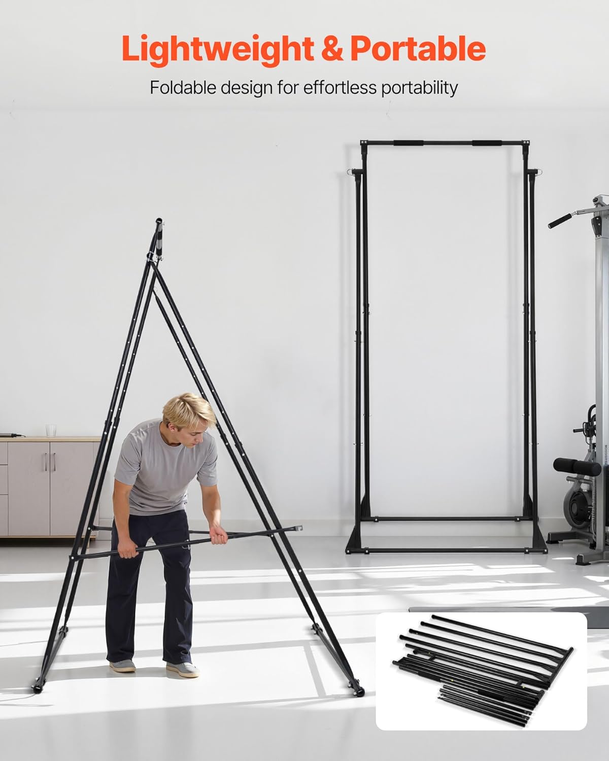 VEVOR Yoga Stand Frame, Max 441-551 lbs Load Swing Stand, Triangular Structure Aerial Rig, Aerial Silk Stands with Yoga Hammock, Standard & Height-Adjustable Version