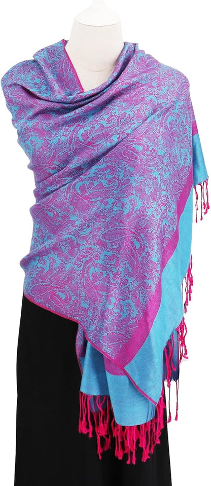 vimate Silky Paisley Pashmina Shawl Scarf-Women's Soft Double-side Jacquard Pashminas Wrap for Evening Dress Travel Shawl