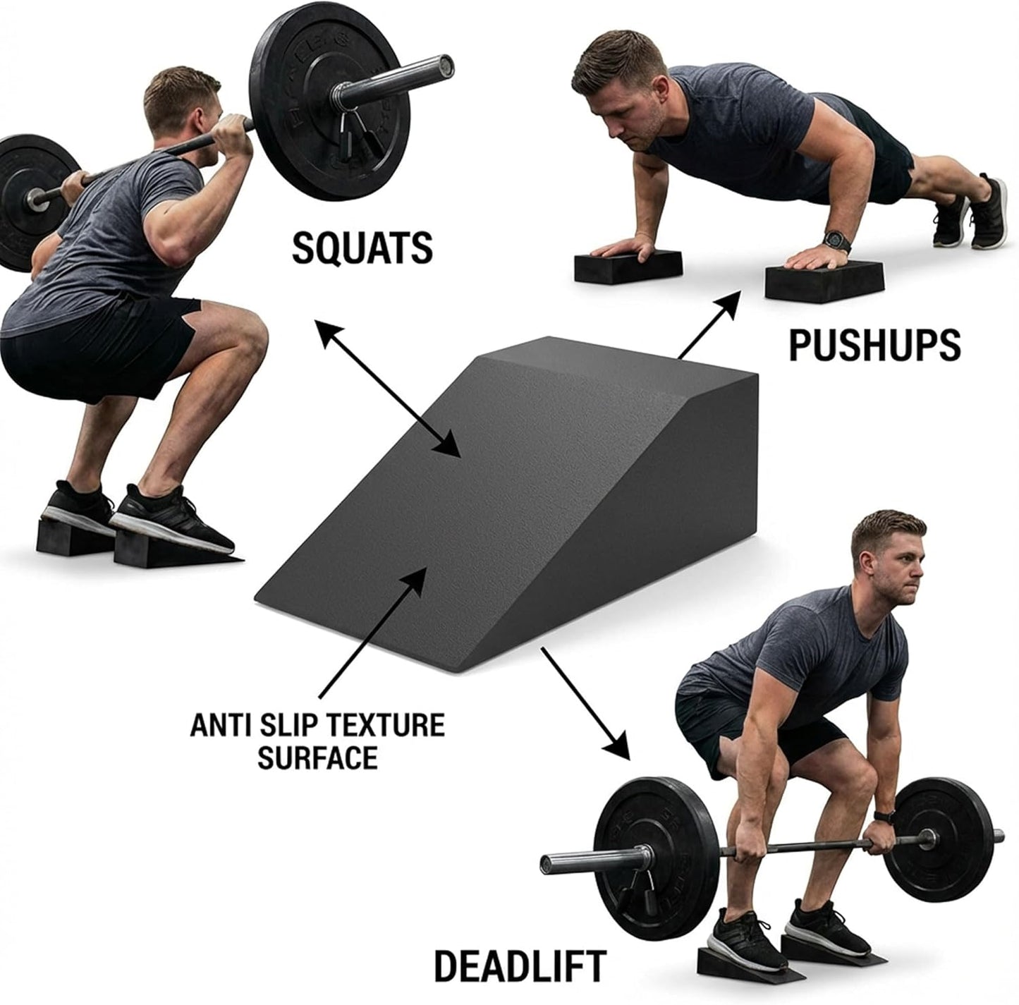2 Pack Squat Wedge Blocks for Heel Elevated Squats, Slant Board for Calf Stretching and Ankle Mobility, Non Slip Squat Ramp for Weightlifting, Deadlifts, Balance Training, Home Gym Leg Exercise Equipment