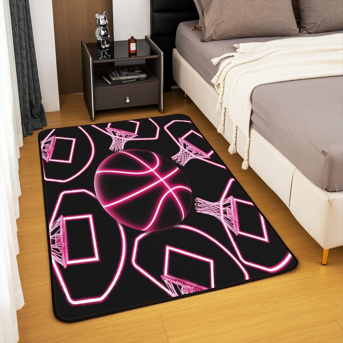 jejeloiu Basketball Living Room Rugs for Bedroom 5x7 Kids Gaming Sports Decor Carpet for Boys Girls Teens Ball Games Area Rug Soft Gift for Basketball Lover Grey and Black Room Decor