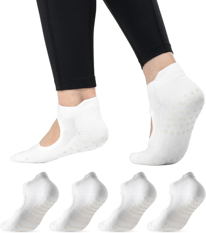 COOLMATE Pilates Socks with Grips for Women, Yoga Socks, Crew Non Slip Women for Barre, Pilates Gifts for Women - Colors A