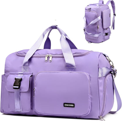 Eslcorri Gym Duffle Bag for Women Men, Sports Backpack with Wet & Shoe Compartment, Fitness Overnight Weekender Bag for Yoga, Swim, Travel (Style B, GreenPink)