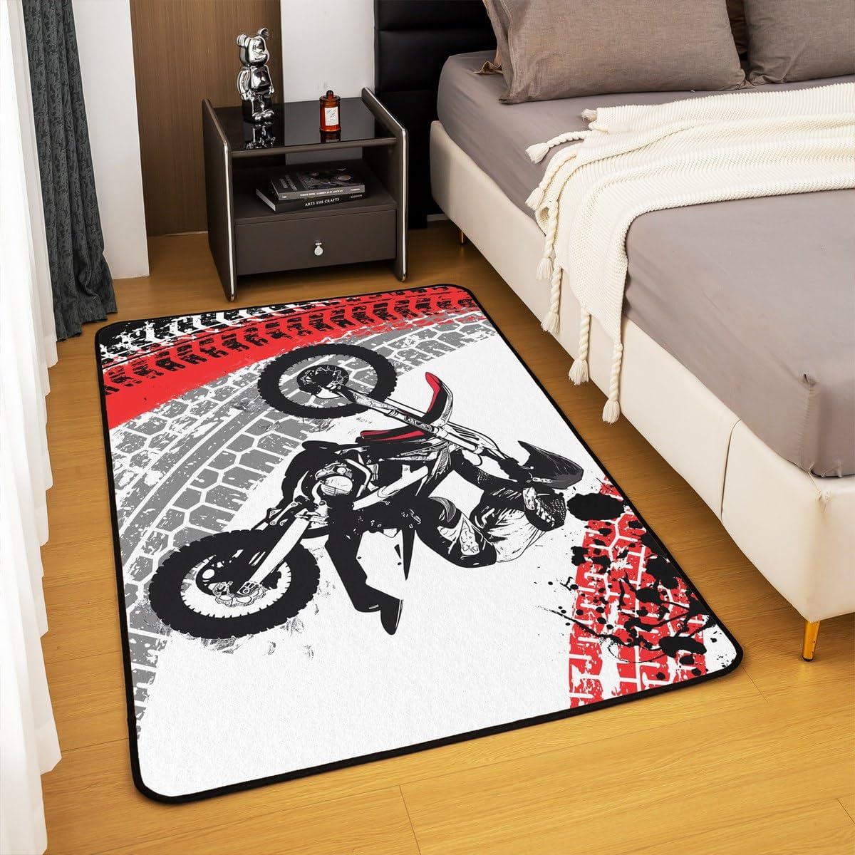 Feelyou Dirt Bike Area Rug 3x5 Kids Extreme Sports Green Honeycomb Living Room Rugs for Bedroom Boys Girls Teens Racing Motocross Rider Decorative Carpet Rug Non-Slip Motorcycle Indoor Floor Mat