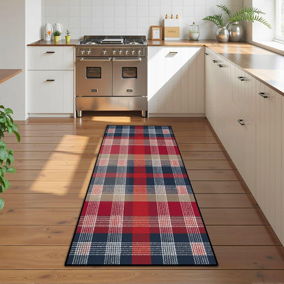 Runner Rug Washable 2x6 White Navy Blue Green Tartan Plaid Scottish Texture from Tartan Plaid Non-Slip Hallway Area Rug Indoor Outdoor Home Decor for Entryway Bathroom Kitchen Carpet Yoga Floor Mat