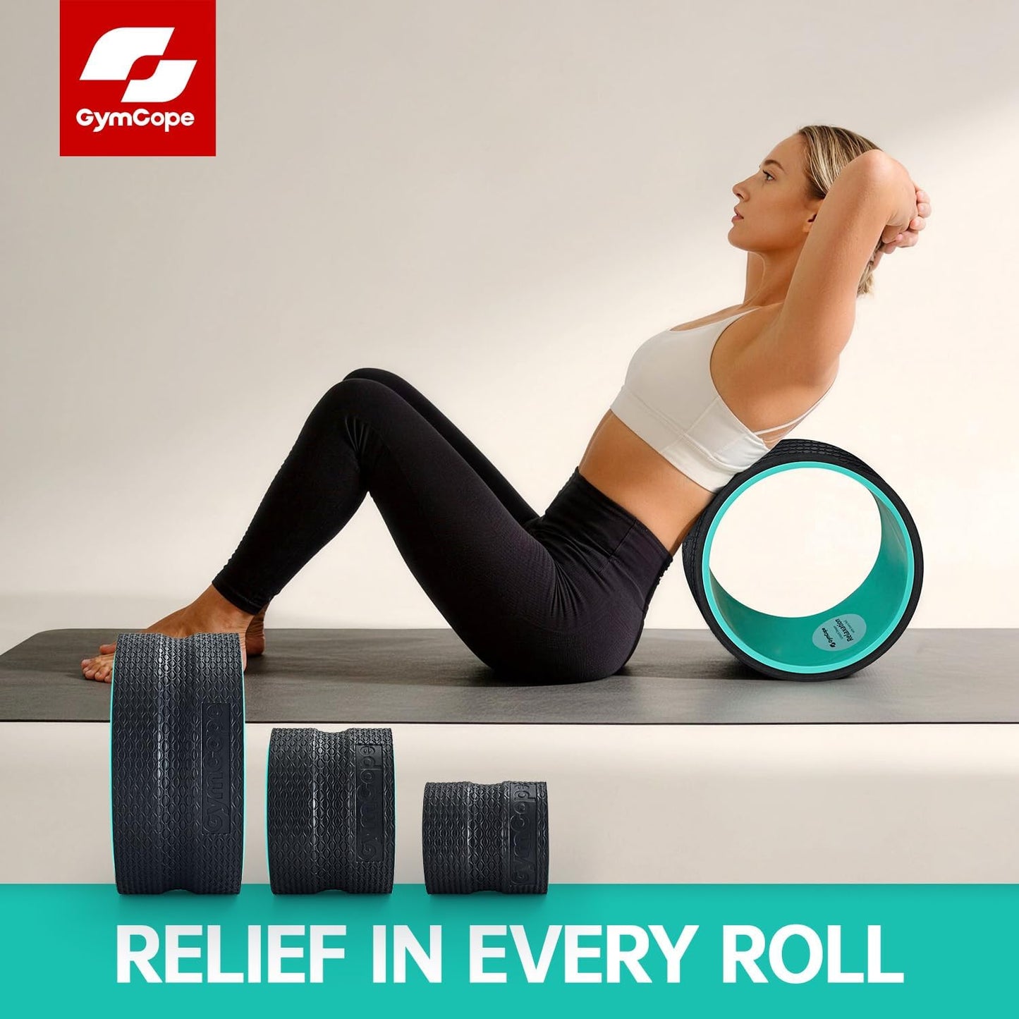 GymCope 3pack Back Wheel Foam Roller – Targeted Back & Neck Relief, Lumbar Spine Stretcher, Spinal Decompression Stretcher, Massage Roller with Density Foam for Physical Therapy, Supports 500lbs