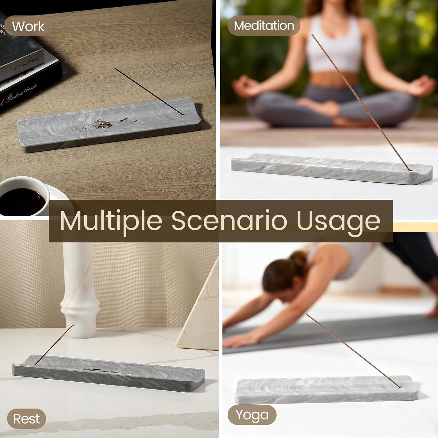 Koville Marble Incense Holder, Incense Holder for Sticks, Incense Sticks Holder Ash Catcher for Meditation Yoga SPA, Natural Stone Incense Burner, Home Table Decor (Green)