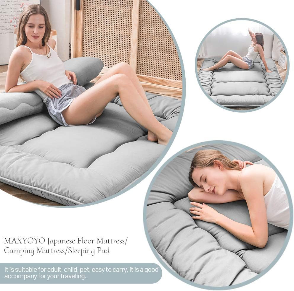 MAXYOYO Bohemian Retro Mattress Boho Floral Japanese Futon Mattress Tatami Floor Mat Foldable Portable Camping, Sleeping Pad, Lounger Couch Bed Full Size