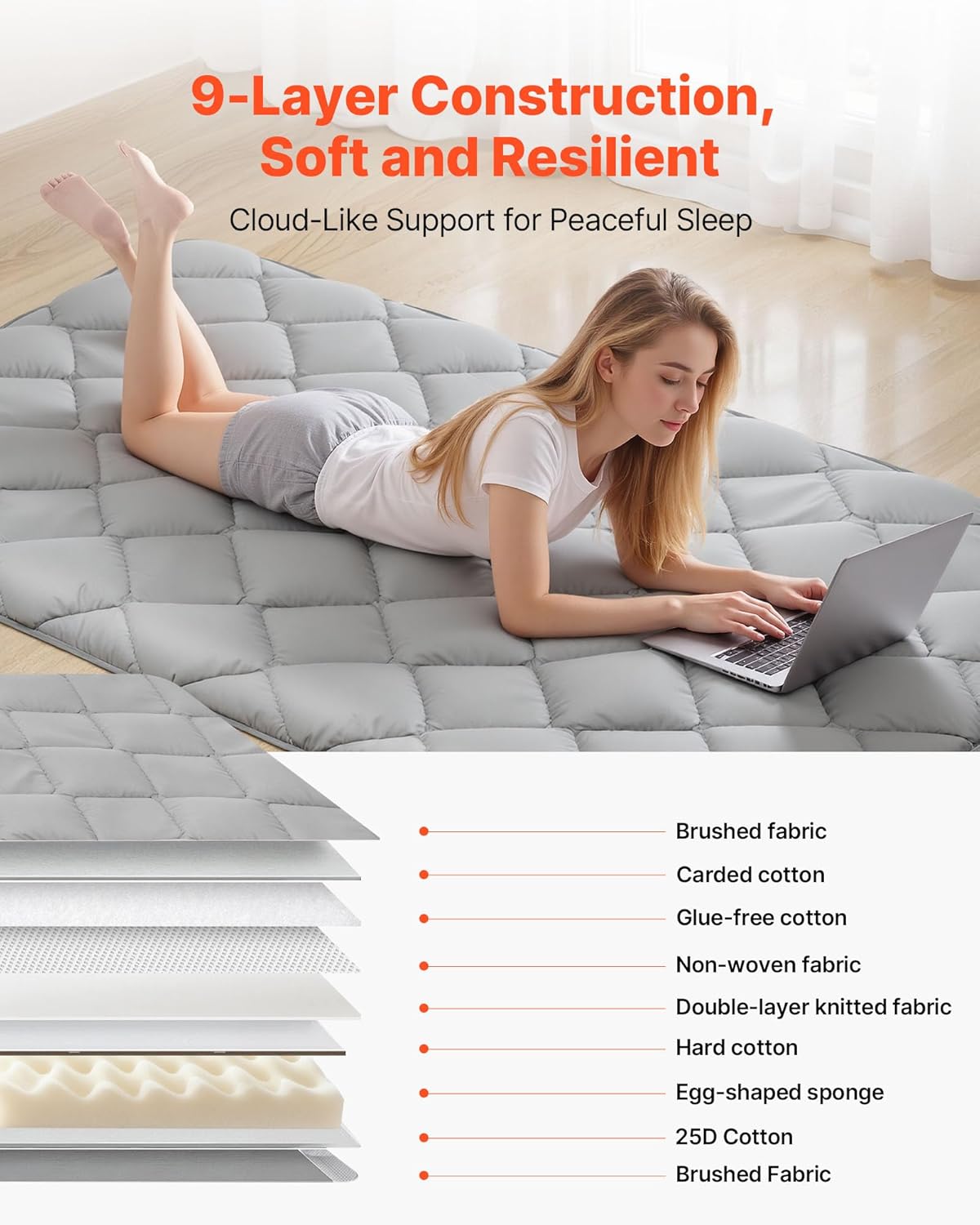 VEVOR Japanese Floor Mattress, Futon Mattress, 100% High Density Comfortable Foam, Foldable Tatami Mat with Storage Bag, Sleeping Pad for Camping Dormitory Yoga