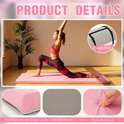Lyrow 2 Inch 72"x24" Thick Foldable Yoga Mat with Carry Strap, Non-slip Portable Foam Gym Mat for Yoga, Pilates and Stretching
