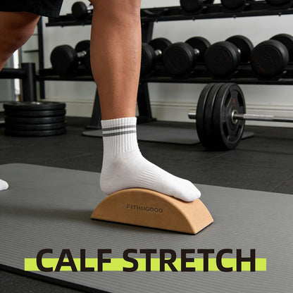 2 Pack Cork Yoga Block & Calf Stretching- Half Moon Recovery Block Improve Balance, Stability & Foot Mobility/Calf Stretcher for Plantar Fasciitis Relief/Yoga & Pilates Balance Trainer