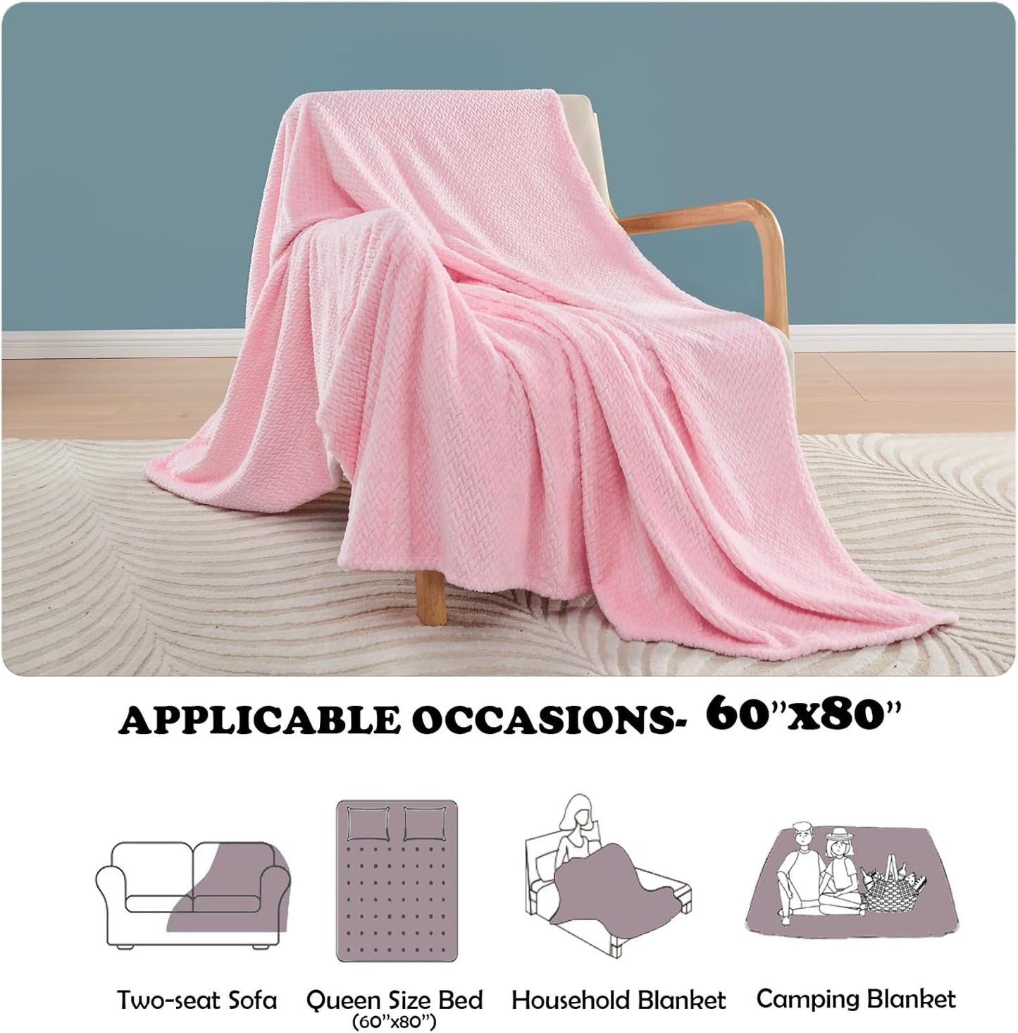 NEWCOSPLAY Super Soft Throw Blanket Light Purple Premium Silky Flannel Fleece Leaves Pattern Lightweight Bed Blanket All Season Use (Light Purple, Throw(50"x60")) - Colors B