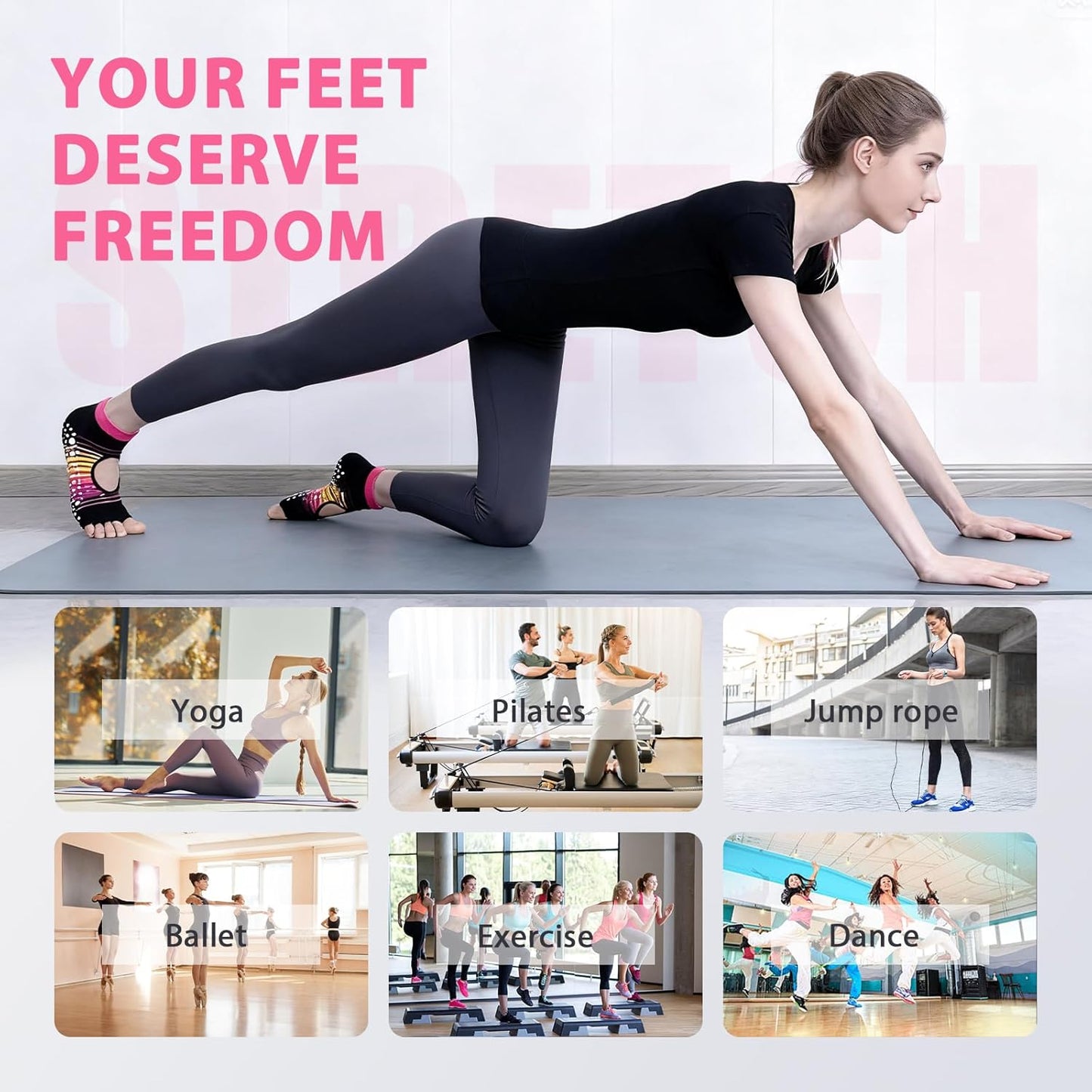 Pilates Socks for Women Grip Yoga Non Slip Socks for Barre Dance Workout Hospital