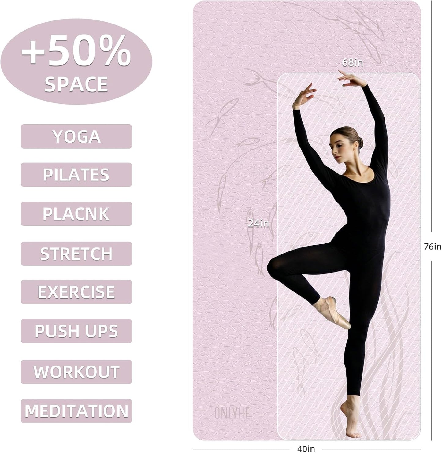 Extra Wide Thick Yoga Mat for Women and Men 76"x 40"x 10mm TPE Exercise Mat, Large-sized Non-slip Gym Yoga Mat,Workout mat,Pilates