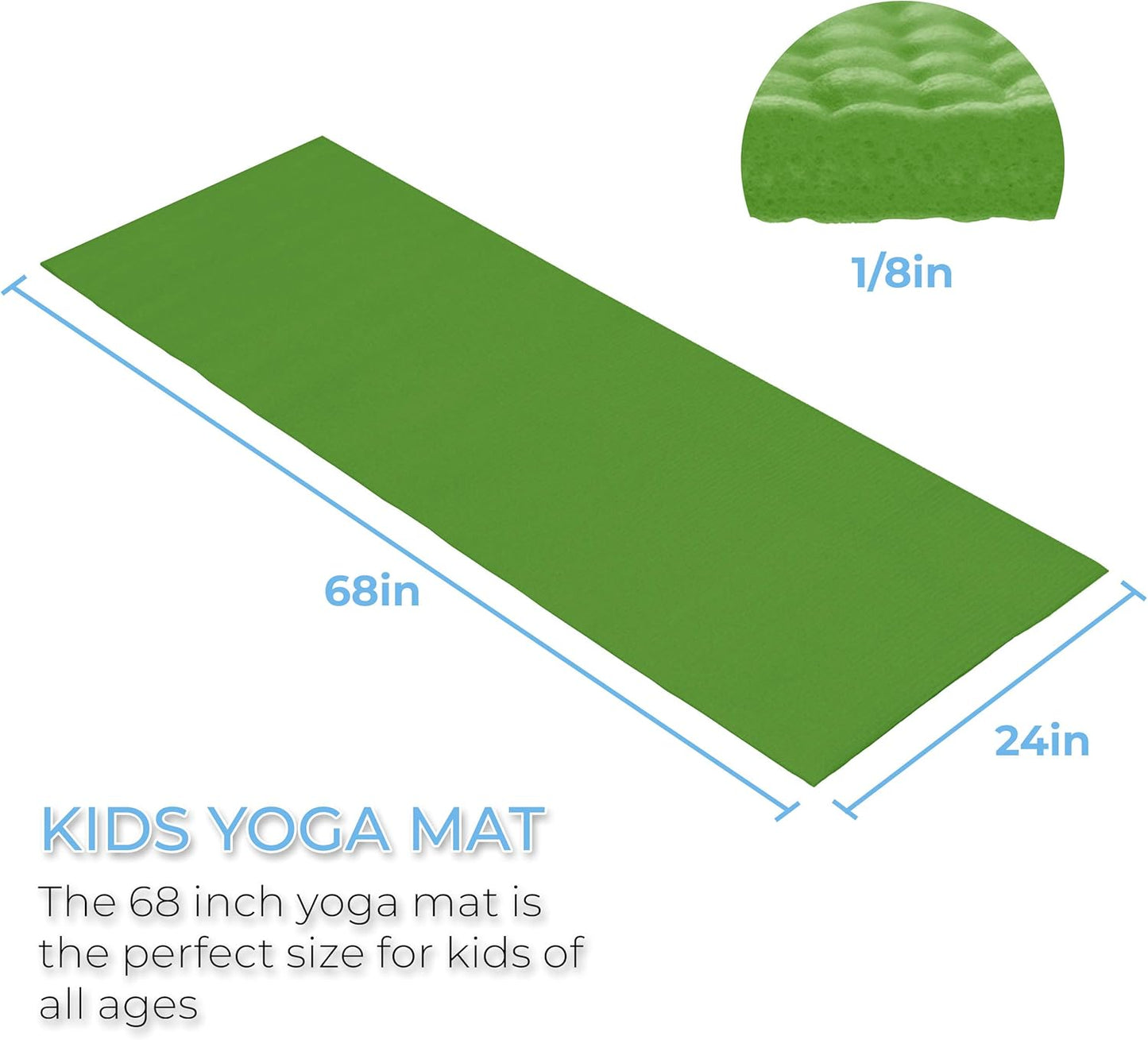 10-Pack Kid-Friendly Yoga Mat, 68" x 24" Non Slip Exercise Mat, 4mm Non Toxic Yoga Mats for Kids, Easy to Clean, Bulk Workout Mats for Schools, Classrooms, and Studios
