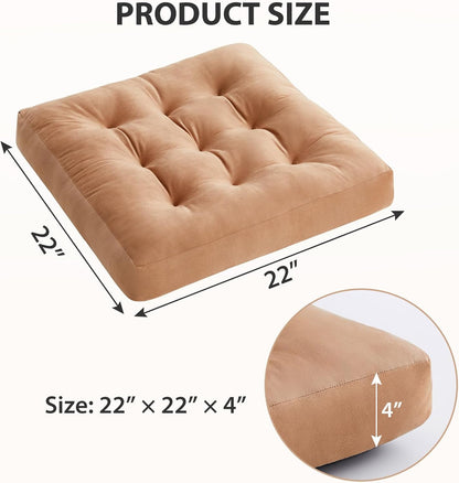 Meditation Floor Pillow Set of 1, Square Large Pillows Seating for Adults, Meditation Cushion Pillow,Tufted Corduroy Cushion for Tatami Living Room or Yoga, Light Gray, 22x22 Inch