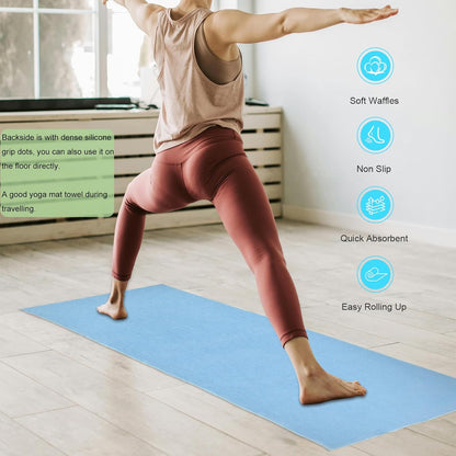 Yoga Mat Towel Non Slip for Hot Yoga, with a Sweat Towel, Anti-Slip Silicone Grip Dot, Waffle Fiber 400GSM,72'' x 25'' Mat Size,Grippy Yoga Mat Towel, Soft Absorbent for Hot Exercise,Bikram,Pilates