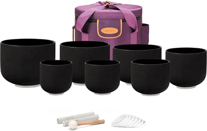 TOPFUND 6-12 inch 432Hz Chakra Set of 7 Crystal Singing Bowls with Heavy Duty Carrying Case and Singing Bowl Mallets
