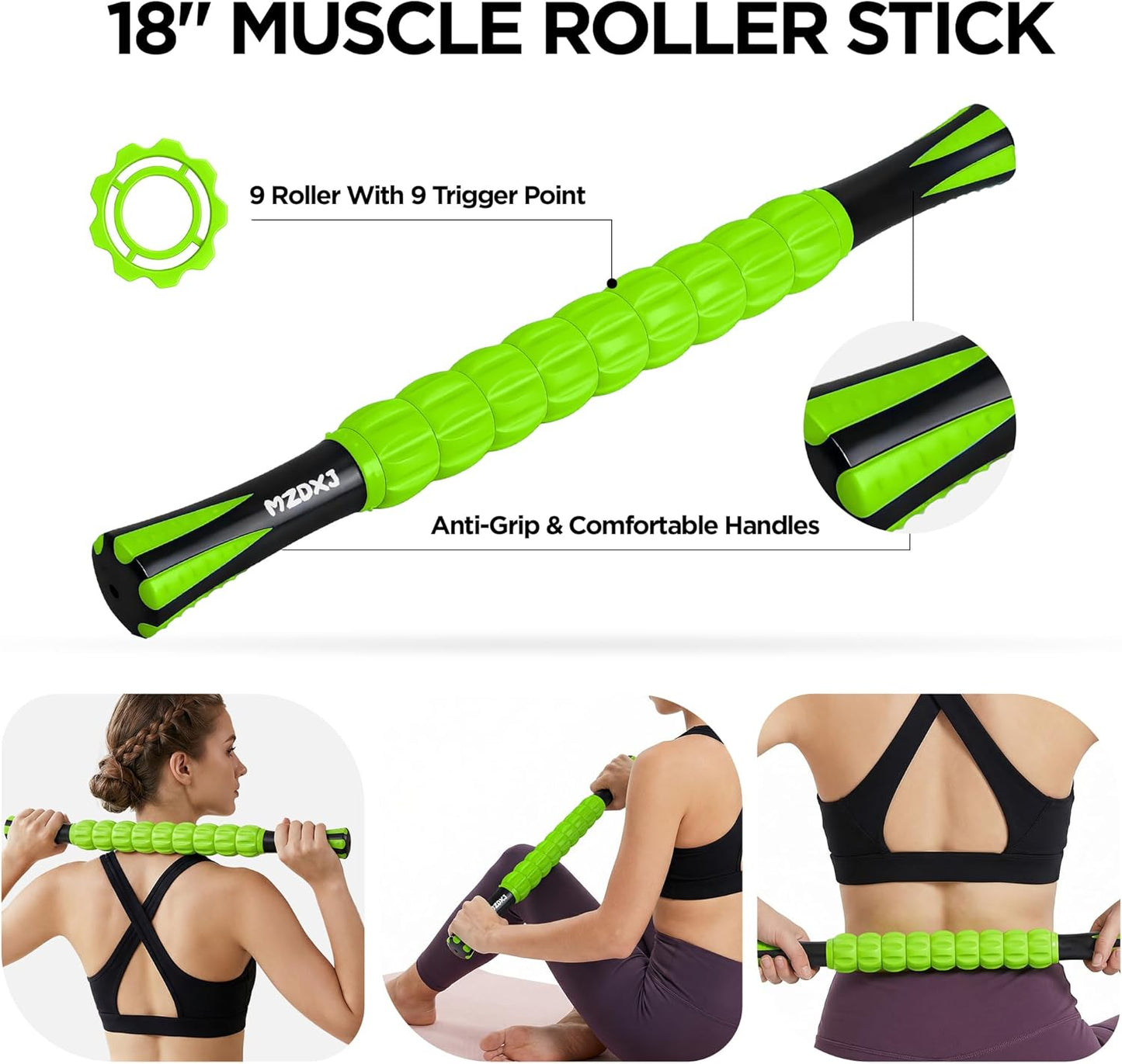 Muscle Roller Massage Roller Stick- Deep Tissue Fascia Blaster for Myofascial Pain Relief, Lymphatic Drainage & Body Sculpting, Handheld Physical Therapy & Recovery Tool (Gray black-18 inch)