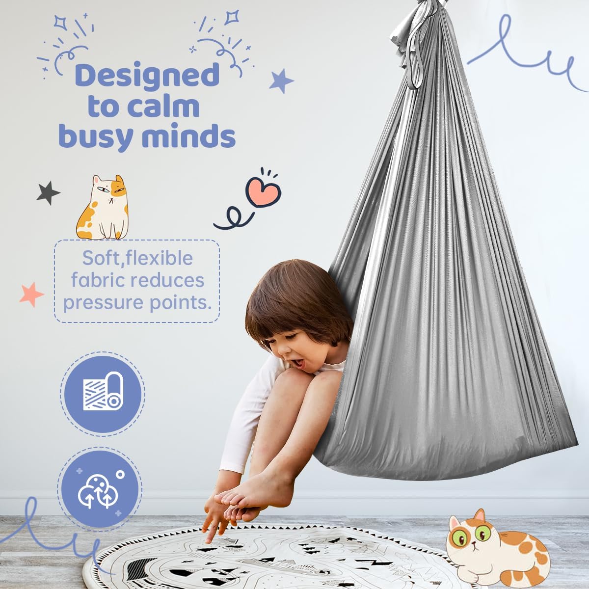 Aokitec Therapy Swing for Kids with Special Needs (Hardware Included) Snuggle Swing Cuddle Hammock Indoor Adjustable Aerial Yoga for Children with Autism, ADHD, Asperger, Sensory Integration