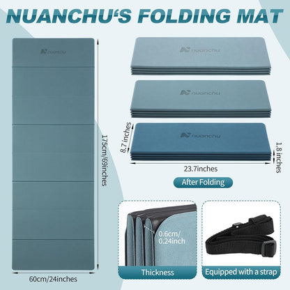 Nuanchu 3 Packs Foldable Yoga Mat Yoga Gift Non-slip Fitness Pilates Mats 6mm Thick with Strap Poe Material 69 x 24 x 0.24" Lightweight Multi-purpose Workout Mats for Exercise Home Travel