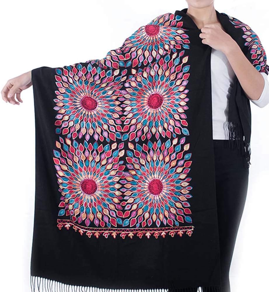 Urban CoCo Women's Embroidered Oversize Tassel Shawl Scarf Wraps for Women