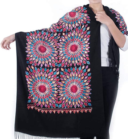 Urban CoCo Women's Embroidered Oversize Tassel Shawl Scarf Wraps for Women