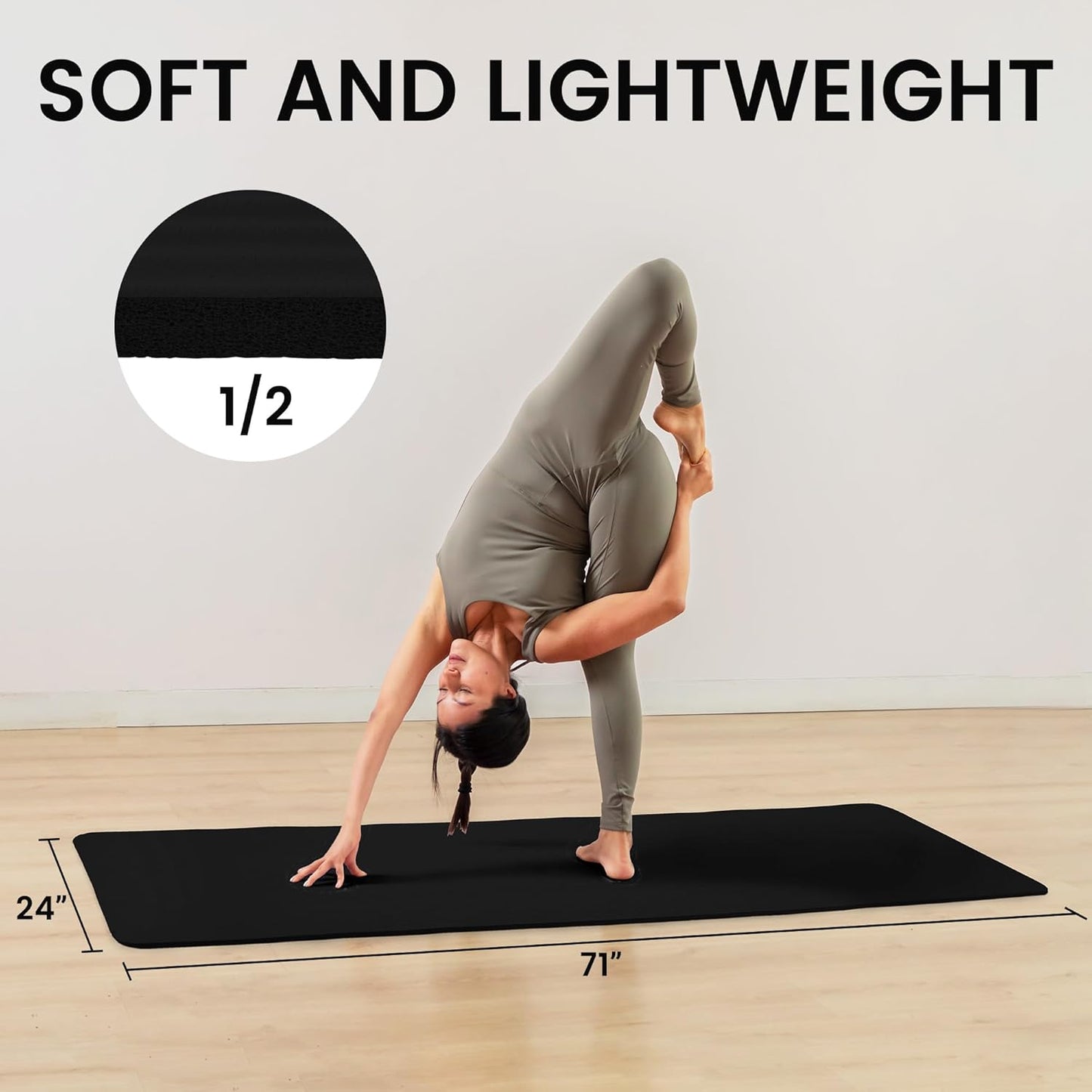 Fitvids Yoga Mat, 1/2-Inch Extra Thick High Density Exercise Mat, Anti-Tear Exercise Yoga Mat with Carrying Strap, Suitable for Various Yoga Exercises