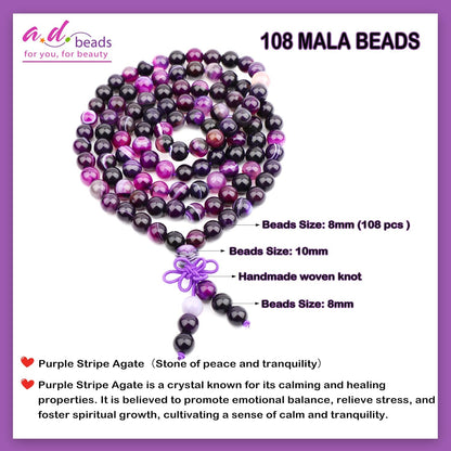 AD Beads 6mm 8mm 108 Prayer Mala Jasper Elastic Bracelet - Handmade Yoga Meditation Healing Power Energy Gifts for Unisex Adult.