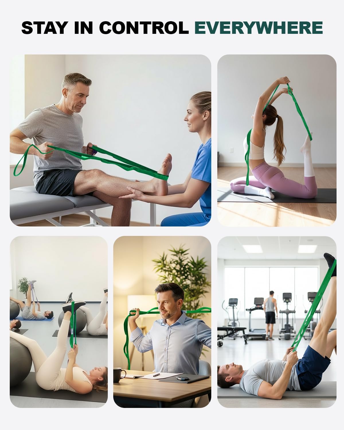 Trideer Stretching Strap with Loops & Leg Lifter, Non-Elastic PT-Style Physical Therapy Strap for Knee Replacement Rehab, Hamstring, Calf & Back Stretcher Mobility, Hip, Shoulder & Yoga