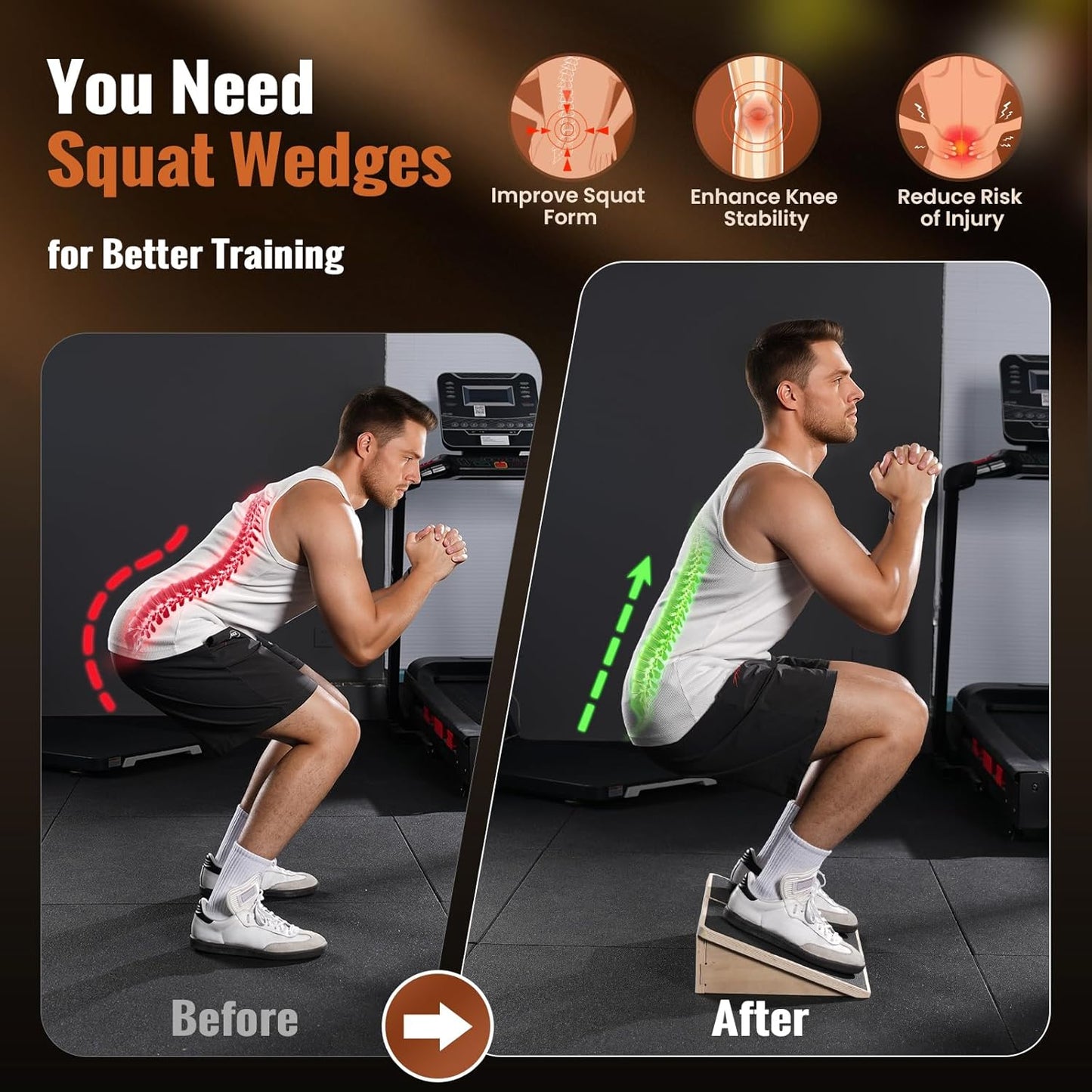 Sportneer Squat Wedge - Squat Wedge Block 1200 LBS - 15°/ 20° Slant Board for Squats Wooden Heel Elevated Board for Squats Weightliting Home Gym Squat Wedge Non-Slip