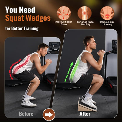 Sportneer Squat Wedge - Squat Wedge Block 1200 LBS - 15°/ 20° Slant Board for Squats Wooden Heel Elevated Board for Squats Weightliting Home Gym Squat Wedge Non-Slip