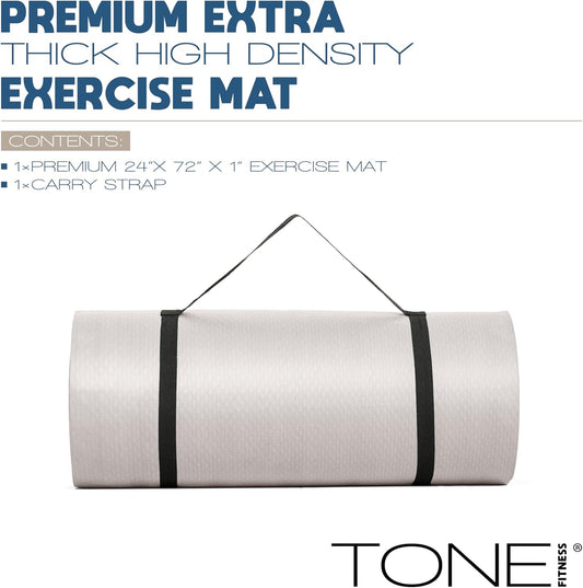 Tone Fitness 1-Inch Thick Yoga Mat | High-Density, Non-slip Exercise Mat with Carrying Strap for Yoga, Pilates, & Home Gym Workouts | Multiple Options