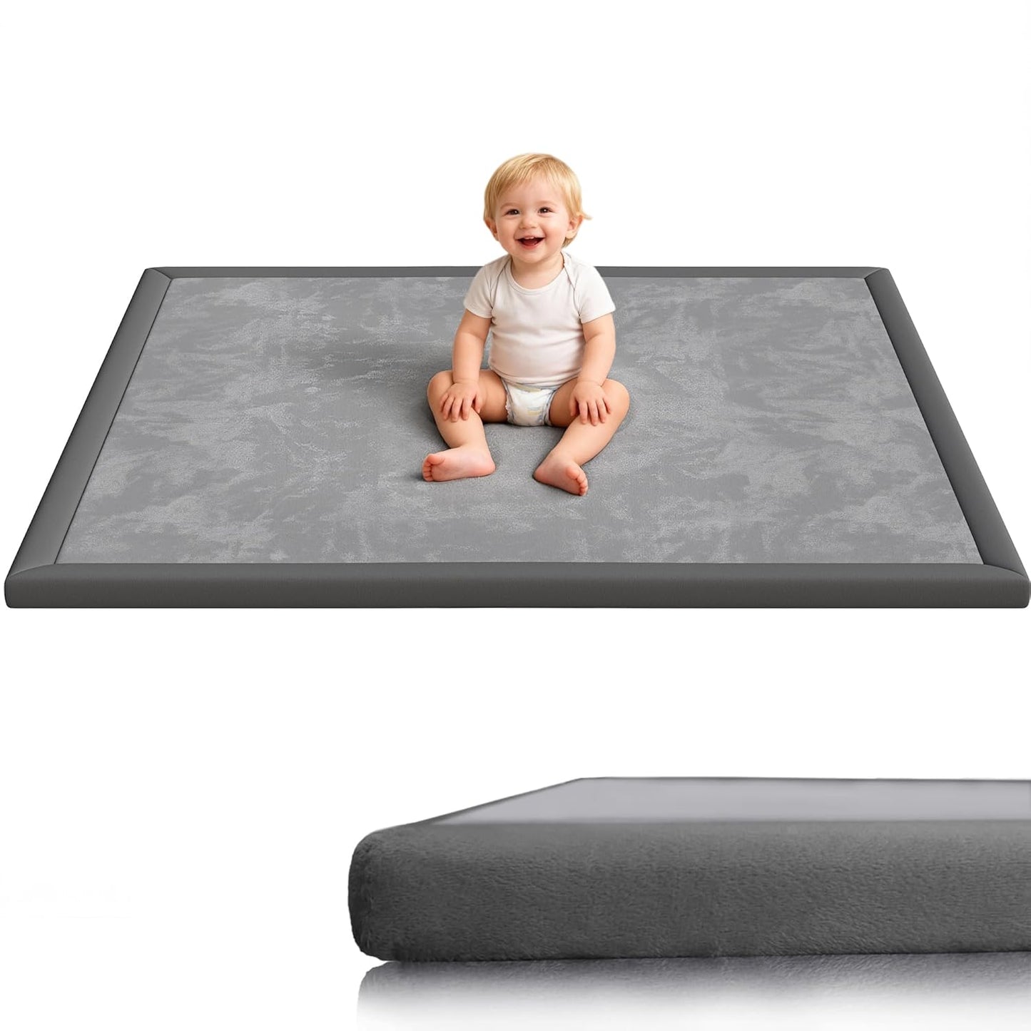Baby Play Mat for Floor, 1.3'' Thick Memory Foam Tummy Time Mat - Super Soft Coral Velvet Nursery Rug with Non-Slip Backing, Crawling Rug for Toddlers/Infants, Yoga & Tatami Use, Oatmeal, 79''x 118''