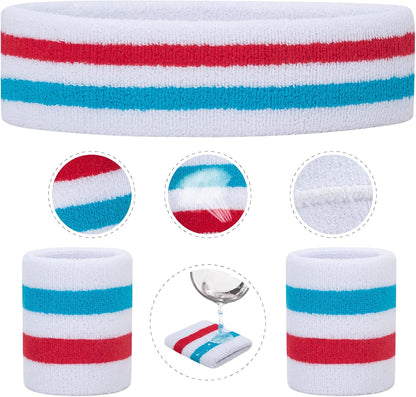 ONUPGO Sweatband Set Sports Headband Wristband Set Sweatbands Terry Cloth Wristband Wrist Sweatband Headbands Moisture Wicking Sweat Absorbing Head Band