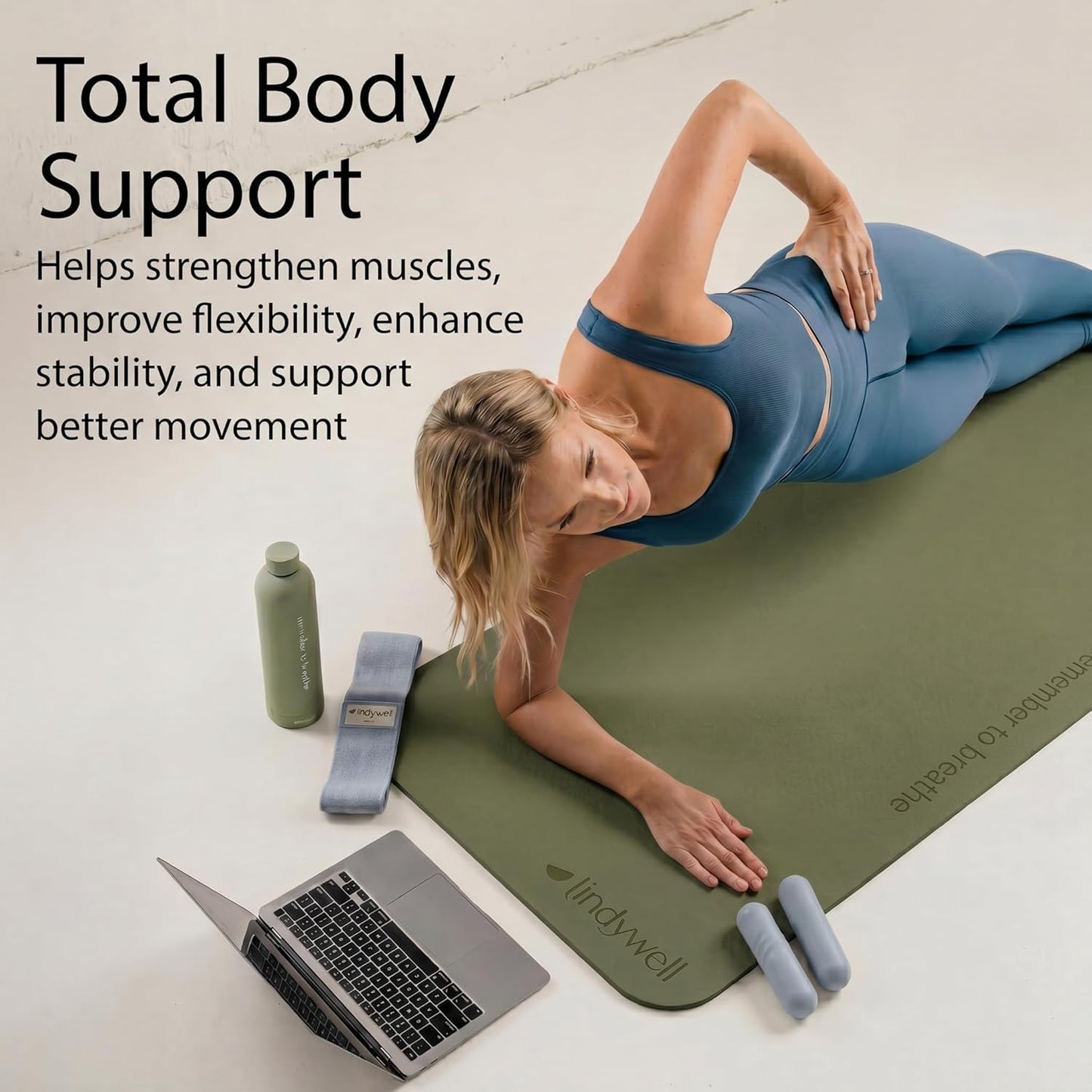 Lindywell Pilates Yoga Workout Mat Non Slip 6mm, 8mm, 10mm Thick - 6ft x 26in