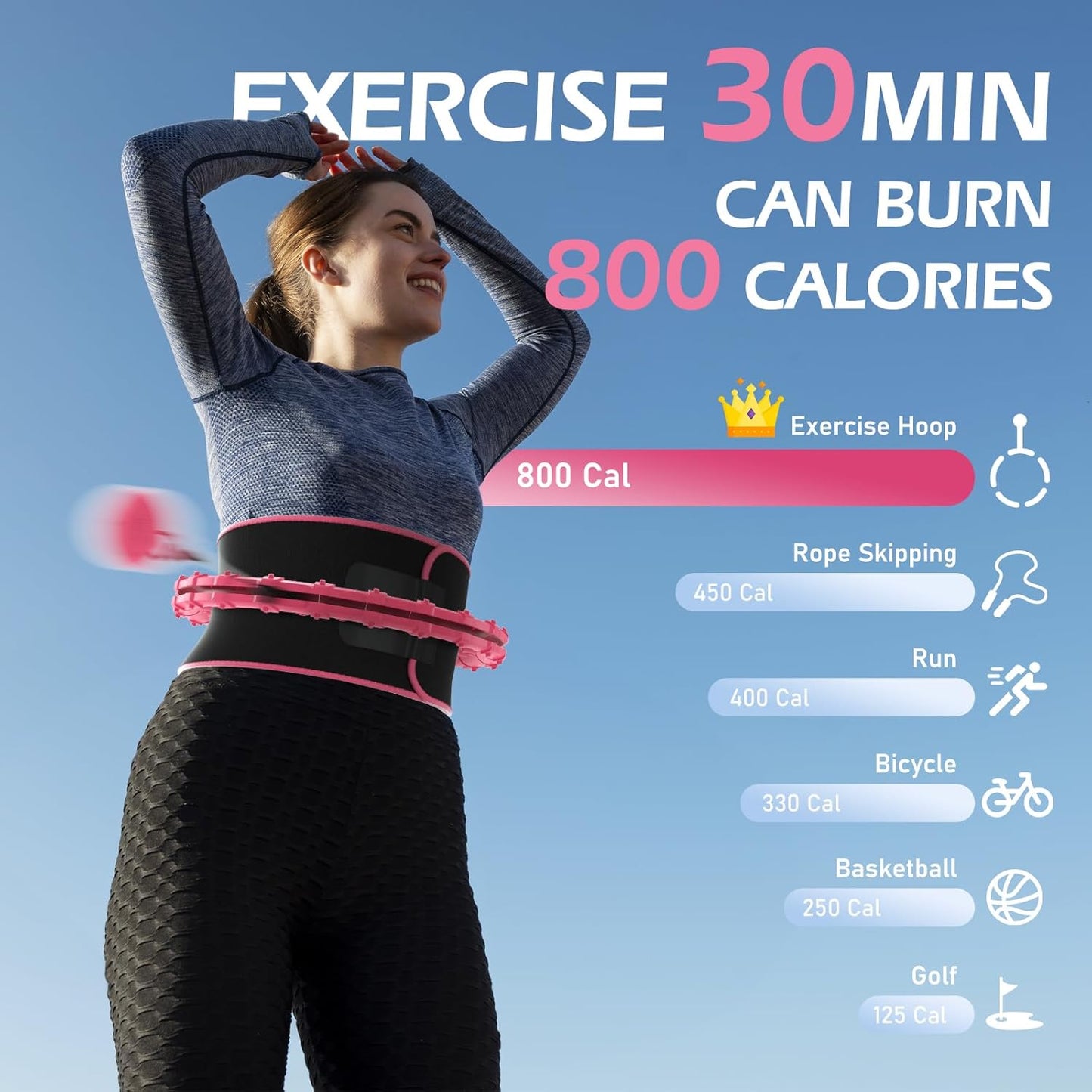 JLoibao Weighted Hula Circle for Adults Weight Loss, Infinity Fitness Hoop Plus Size 51 Inch with Sweat Belt, Include 27 Detachable Links and Waist Trainer for Women