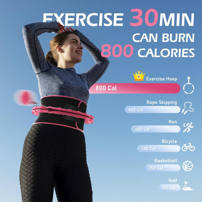 JLoibao Weighted Hula Circle for Adults Weight Loss, Infinity Fitness Hoop Plus Size 51 Inch with Sweat Belt, Include 27 Detachable Links and Waist Trainer for Women
