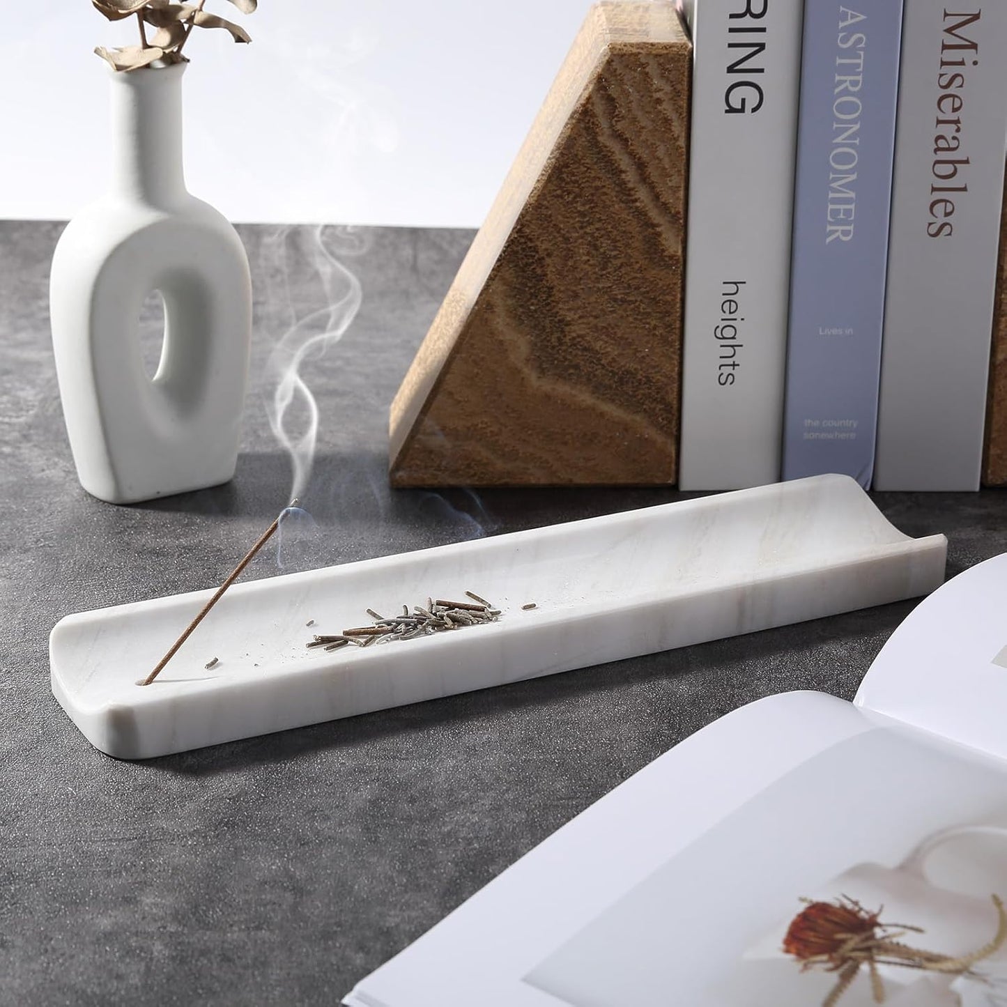 Koville Marble Incense Holder, Incense Holder for Sticks, Incense Sticks Holder Ash Catcher for Meditation Yoga SPA, Natural Stone Incense Burner, Home Table Decor (Green)