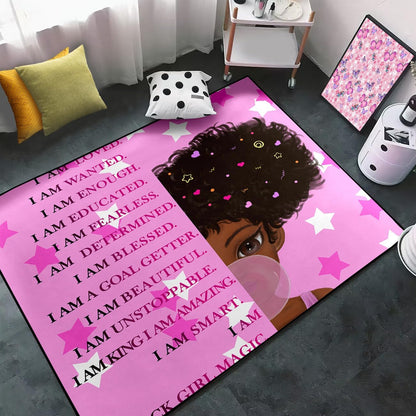 Black Girl Area Rug for Bedroom African Black Girls Floor Rugs for Living Room Playroom Cartoon Art Home Decor Soft Yoga Mats for Women Afro Purple 47" x 31" (2.7 x 3 Feet)