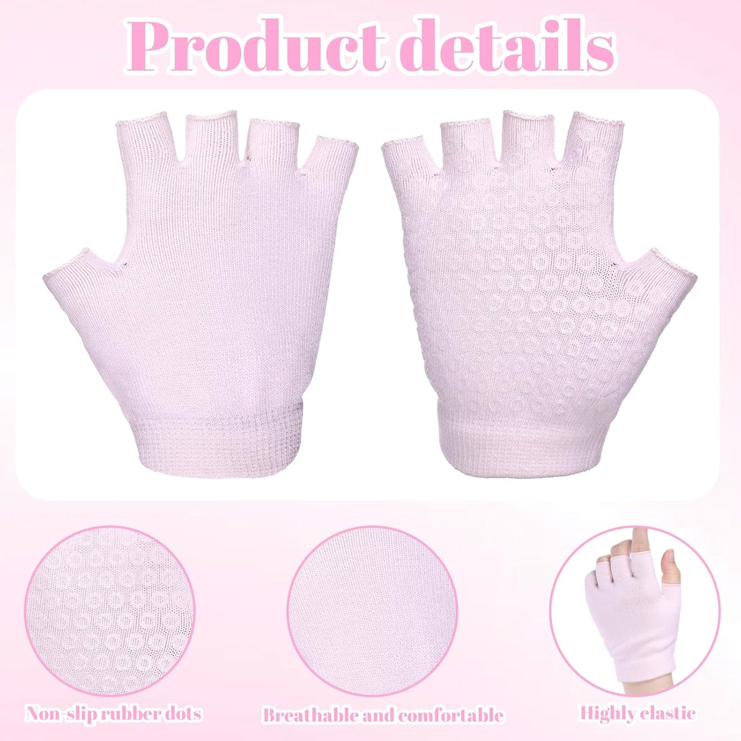 2 Pairs Non Slip Yoga Gloves for Women, Fingerless Pilates Gloves with Grips, Silicone Non Slip Grips for Workout Fitness Exercise (Black and Pink)