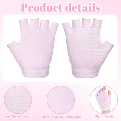 2 Pairs Non Slip Yoga Gloves for Women, Fingerless Pilates Gloves with Grips, Silicone Non Slip Grips for Workout Fitness Exercise (Black and Pink)