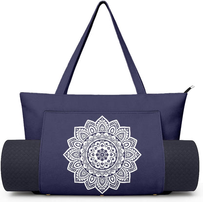 Yoga Bag for Women, Large Canvas Yoga Mat Tote Bag with Yoga Mat Carrier - Large Mat Pocket Fitness Tote for Pilates, Gym, Travel, Office & Beach